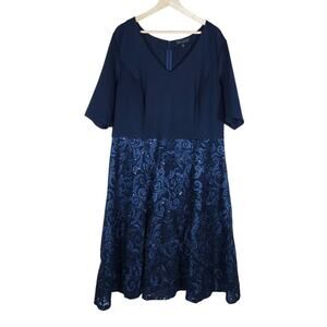 Eloquii Womens Dress 18 Blue Sequin Embroidered Formal Classic Timeless Fancy